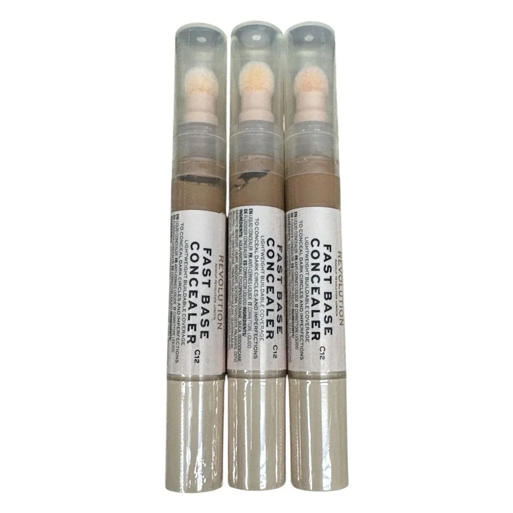 Lot of 3 Makeup Revolution Fast Base Concealer C12 Lightweight Liquid Coverage